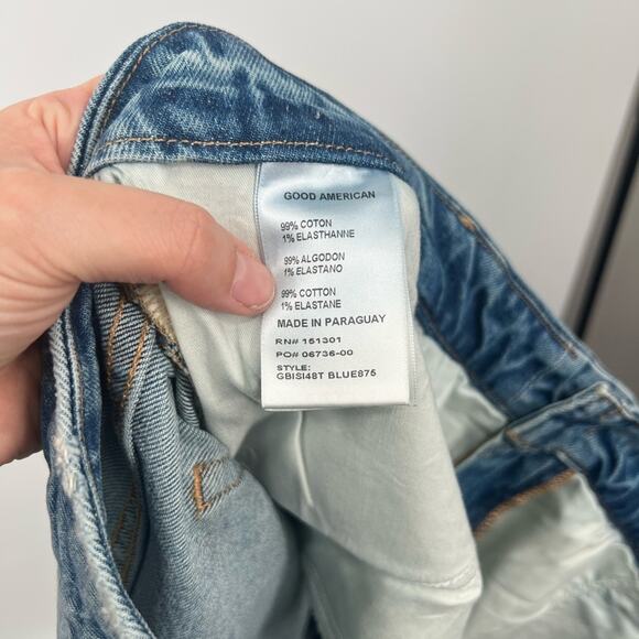 Good American Good Boy Twisted Slit Jeans in Blue875 High Rise - Picture 9 of 9